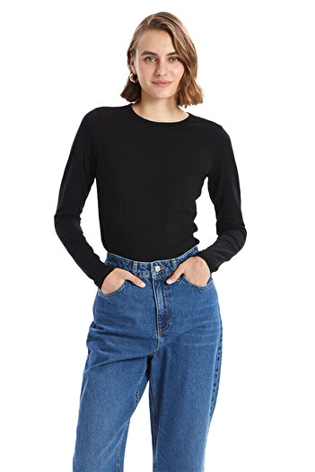 Alsancak Üniforma Women's Black Stretchy Fabric Crew Neck Long Sleeve Cotton Bodysuit