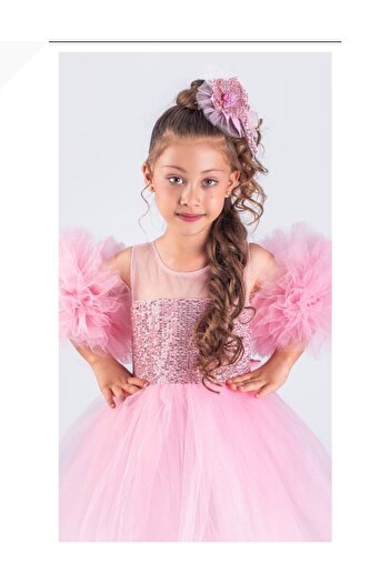 zeyamoda kids Balon Kol Pullu Kız Çocuk Elbise