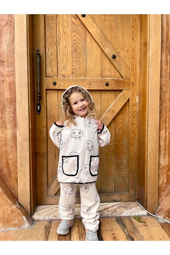 DİVİSTA Unisex Children's Ecru Hooded Pocket Detailed Cardigan