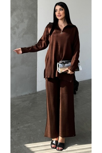 DAMGA Collection Knitwear Suit Women's Slit Zippered Top and Bottom