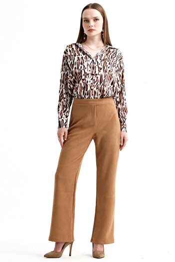 MD trend Women's Elastic Waist Side Zipper Closure Suede Spanish Pants
