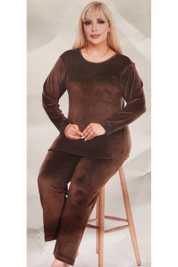 GOOD NİGHT Mom Size Velvet Long Sleeve Pajamas Set 255-3