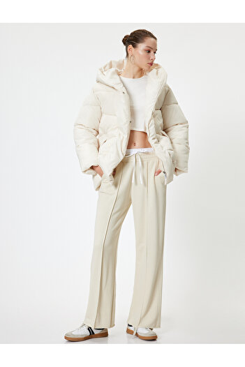 Koton Long down Jacket with Hood - Snap Button and Pocket Detail