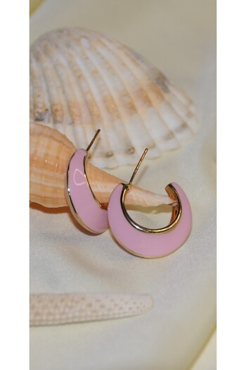 İPAR AKSESUAR Mineli Half-Ring Metal Gold Pink Earring