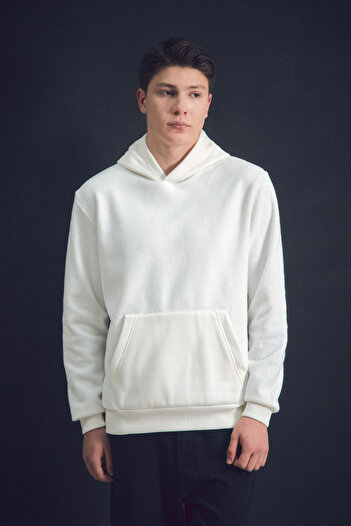 Fulla Moda 3 Yarn Kangaroo Pocket Hooded Plush Sweatshirt