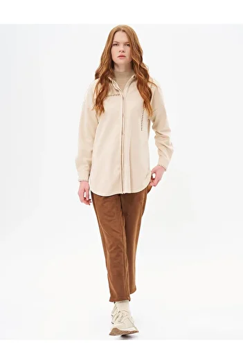 Kayra Cream Suede Tunic - Punto Stitching Detail
