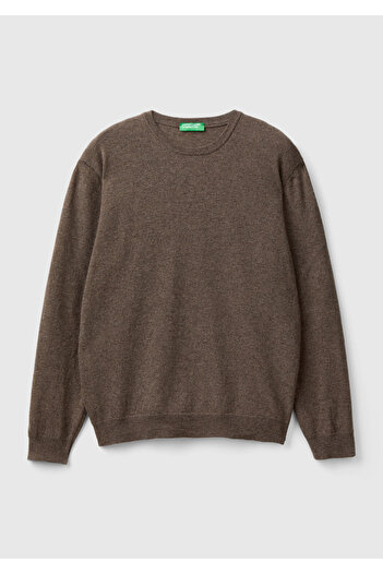United Colors of Benetton Ανδρικό πουλόβερ Milk Brown Crew Neck 100% Merino