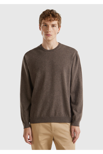 United Colors of Benetton Ανδρικό πουλόβερ Milk Brown Crew Neck 100% Merino