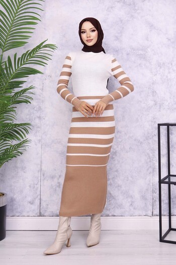 benguen 6041 Model Mink Turtleneck Knitwear Dress