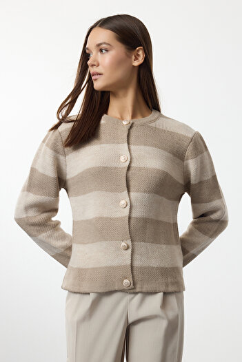 Trendyol Collection Basic Mink Striped Knitwear Cardigan - Twoaw24Hi00091
