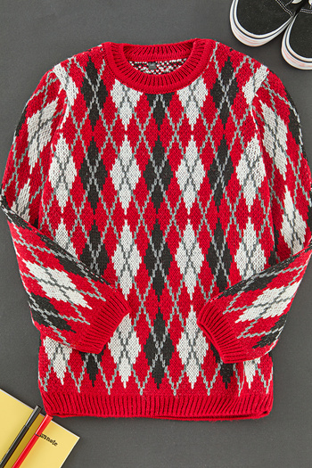 TRENDYOLKIDS Red Boy's Diamond Print Sweater Tkdaw25Kz00022