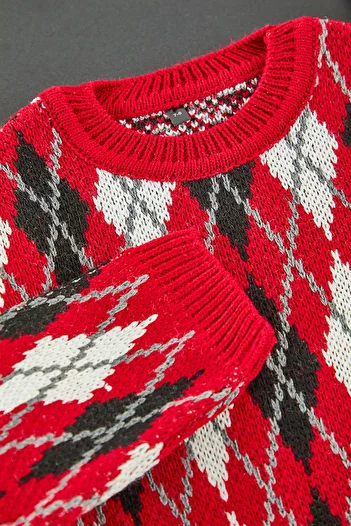 TRENDYOLKIDS Red Boy's Diamond Print Sweater Tkdaw25Kz00022