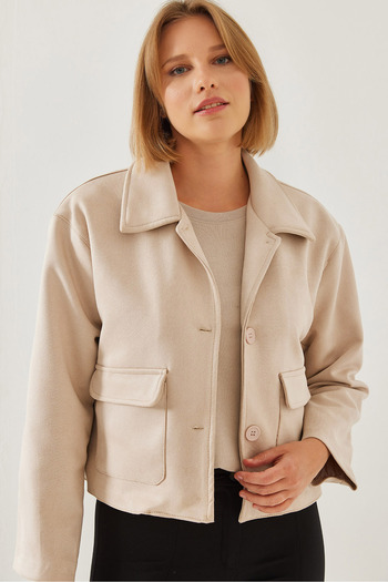 Bianco Lucci Women's Double Pocket Buttoned Suede Jacket 2499 60451011