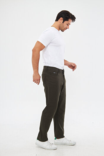 Polviton Ανδρικό λινό χακί Basic παντελόνι - Stretchy Chino