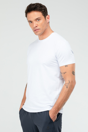 speedlife White Regular Cotton Crew Neck Short Sleeve Basic Men's T-Shirt Xf1708