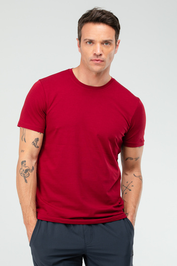 speedlife Claret Red κανονικό βαμβακερό λαιμόκοψη κοντό μανίκι Basic ανδρικό μπλουζάκι Xf1708