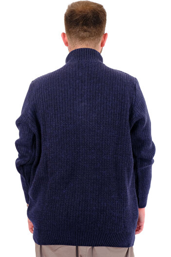 ModeXL Mode XL Büyük Beden Erkek Triko Kazak Yarım Fermuarlı Dik Yaka 24209 Lacivert