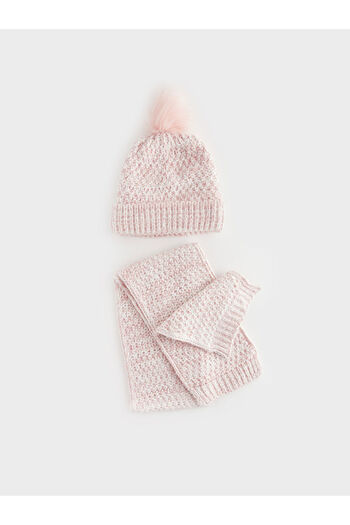LC Waikiki Pink Plush Pompom Girl's Beret and Scarf