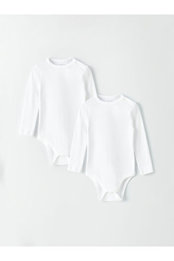 LC Waikiki White Crew Neck Baby Girl Snap Fastener Bodysuit, Pack of 2