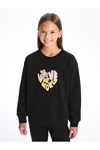 LC Waikiki Crew Neck Printed Girl's Sweatshirt