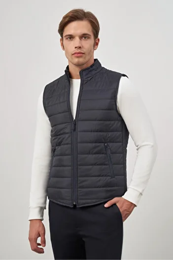 İmza Stand Collar Dark Navy Blue Slim Fit Vest - Garnier Free, Ribbon Free 1009245150