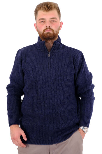ModeXL Mode XL Large Size Men's Knitwear Sweater Half Zip Stand Collar 24209 Navy