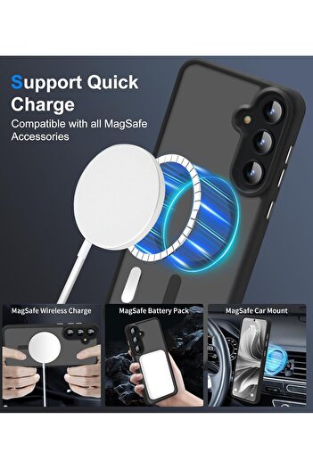 Fibaks Samsung Galaxy S24 FE Kılıf Kamera Çıkıntılı Magsafe Şarj Destekli Hassas Tuşlu Yumuşak Mat Kapak