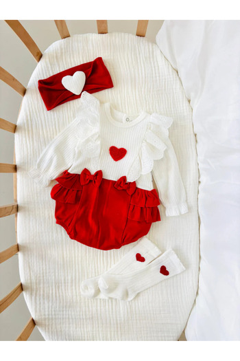 MBK GARDEN Luxury 3-Piece Love Romper Set for Baby Girl - 3/12 Months