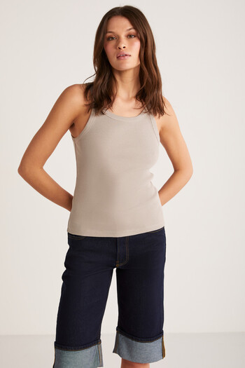 ETHIQUET Emily Women's - Cotton Mink Hollow Collar Undershirt, Thick Straps and Knitted
