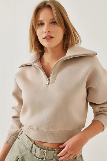 Bianco Lucci Women's Three Thread Raised Zipper Sweatshirt 60351187