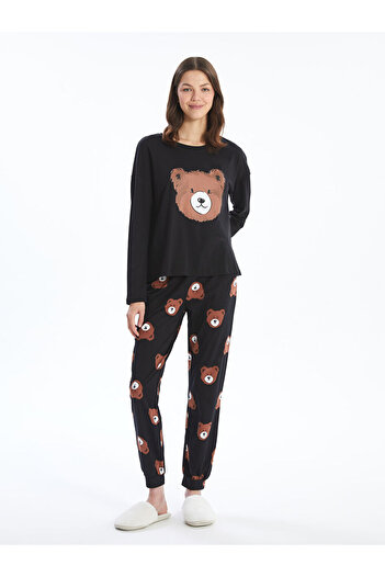 LC Waikiki Bisiklet Yaka Baskılı Kadın Pijama