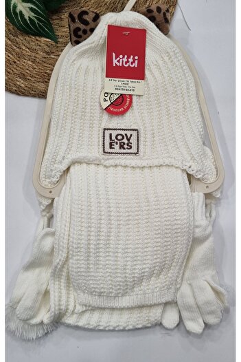 Uğur bebe Kitti Children's Scarf and Fleece Beanie Gloves Set of 3 - 4-8 Years, Cream