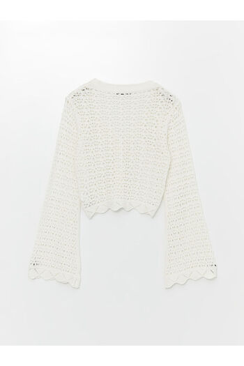 LC Waikiki Long Sleeve V-neck Women's Knitwear Cardigan - Openwork Design