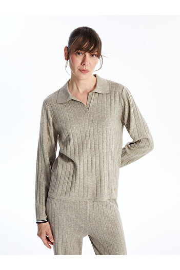 LC Waikiki Women's Knitwear Sweater - Polo Collar, Solid, Long Sleeve