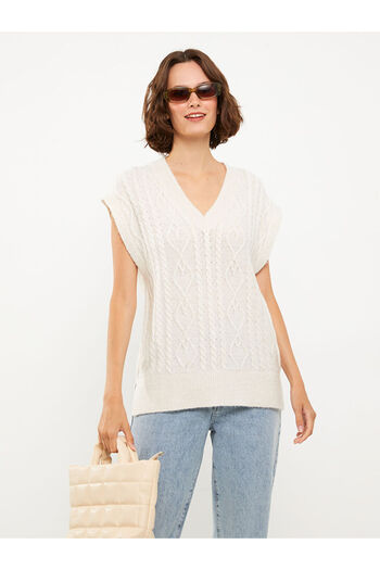 LC Waikiki Selbstgemusterter Damen-Strickpullover mit V-Ausschnitt