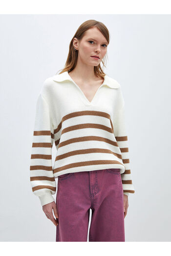 LC Waikiki Polo Neck Striped Long Sleeve Women's Knitwear Sweater