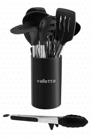 valletta Mora 14 Piece Stainless Steel Silicone Tip Spatula Kitchen Set Black