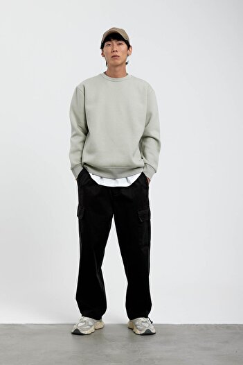 NOMARC Mint Green Crew Neck Basic Raised Sweatshirt
