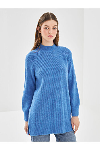 LC Waikiki Women's Knitwear Tunic - Stand Collar, Solid Long Sleeve