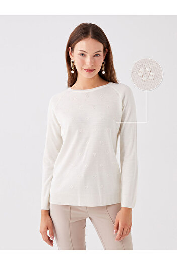 LC Waikiki Crew Neck Self Patterned Long Sleeve Women's Knitwear Sweater