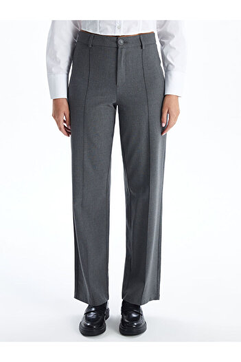 LC Waikiki Vision Gray Melange Slim Fit Straight Wide Leg Women's Trousers