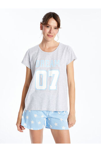 LC Waikiki Bedrucktes Damen-Pyjama-Set mit Rundhalsausschnitt und Shorts