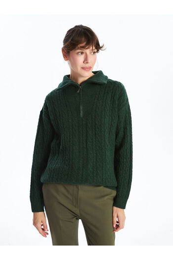 LC Waikiki Stand Collar Self Patterned Women's Knitwear Sweater
