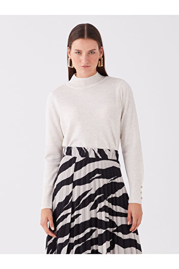 LC Waikiki Women's Knitwear Sweater - Half Turtleneck, Solid Long Sleeve