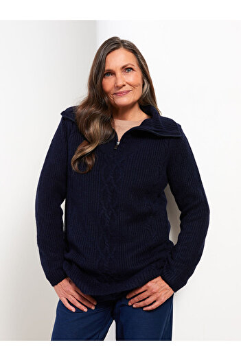 LC Waikiki Women's Knitwear Sweater - Polo Collar, Solid, Long Sleeve