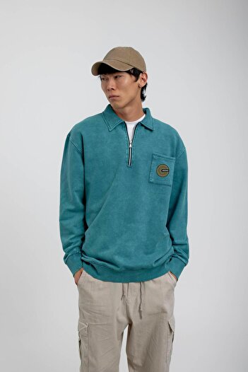 NOMARC Φούτερ με φερμουάρ με γραμμένο μάρκα Green Pocket