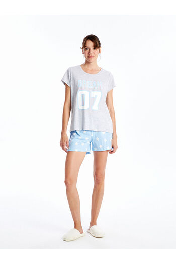 LC Waikiki Bedrucktes Damen-Pyjama-Set mit Rundhalsausschnitt und Shorts