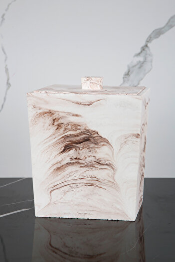 betonmall 2 Pieces Marble Patterned Concrete Square Trash Can Bathroom Kitchen Toilet Wc 18 cm 4 Liters