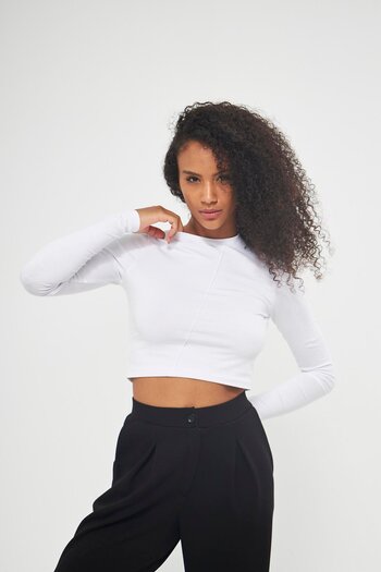 Chandraswear White Women's Ribbed Detailed Long Sleeve Blouse - Loreto