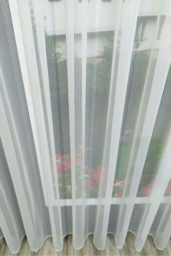 Perde Pendik Luxury Canadian Tulle Curtain - Striped, Gramaged, No Ironing Required, Medium Pleated, No Crease Tulle Curtain